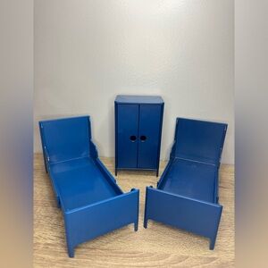 Blue Doll Beds and Wardrobe Set